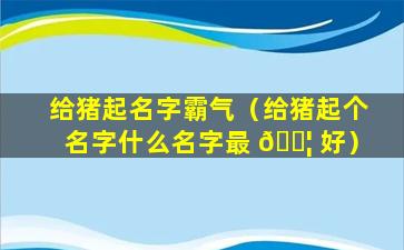 给猪起名字霸气（给猪起个名字什么名字最 🐦 好）